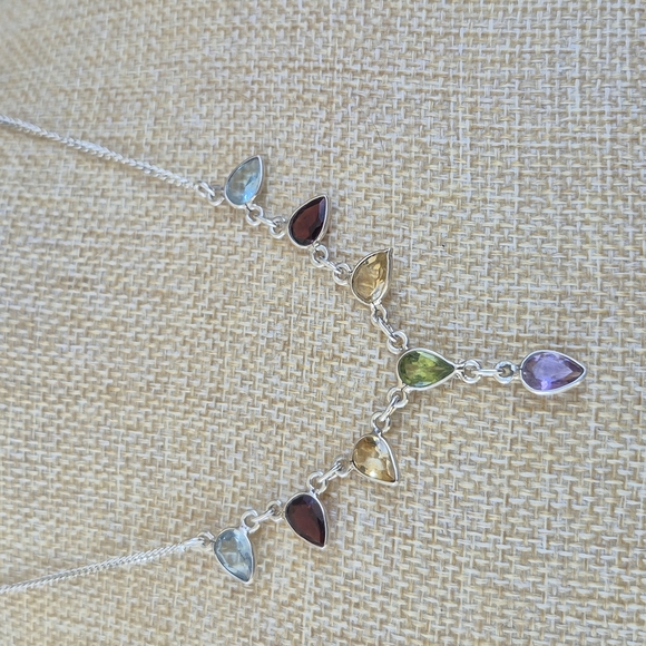 925 Sterling Silver Citrine Garnet Topaz Peridot  Necklace - Picture 3 of 6